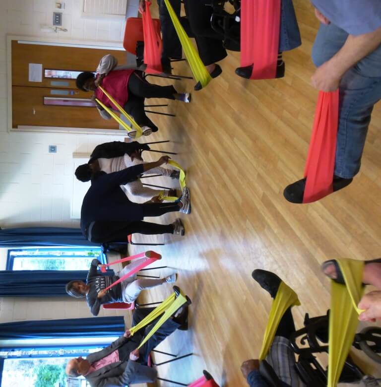 Fun exercising with stretch bands June 2016